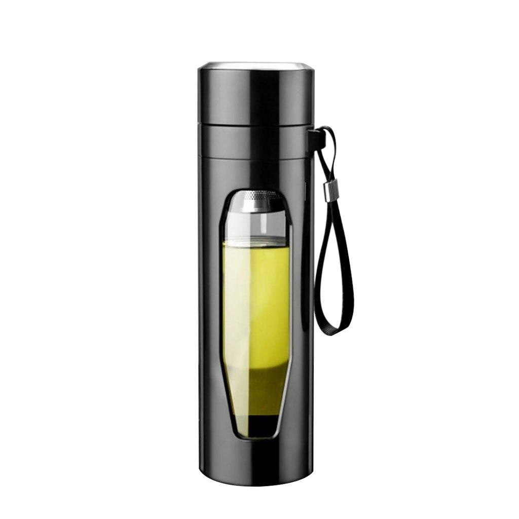 Glass Water Bottle with Black Plastic Frame Tea Coffee Fruit Infuser with Removal Stainless Steel Infuser Filter Unit