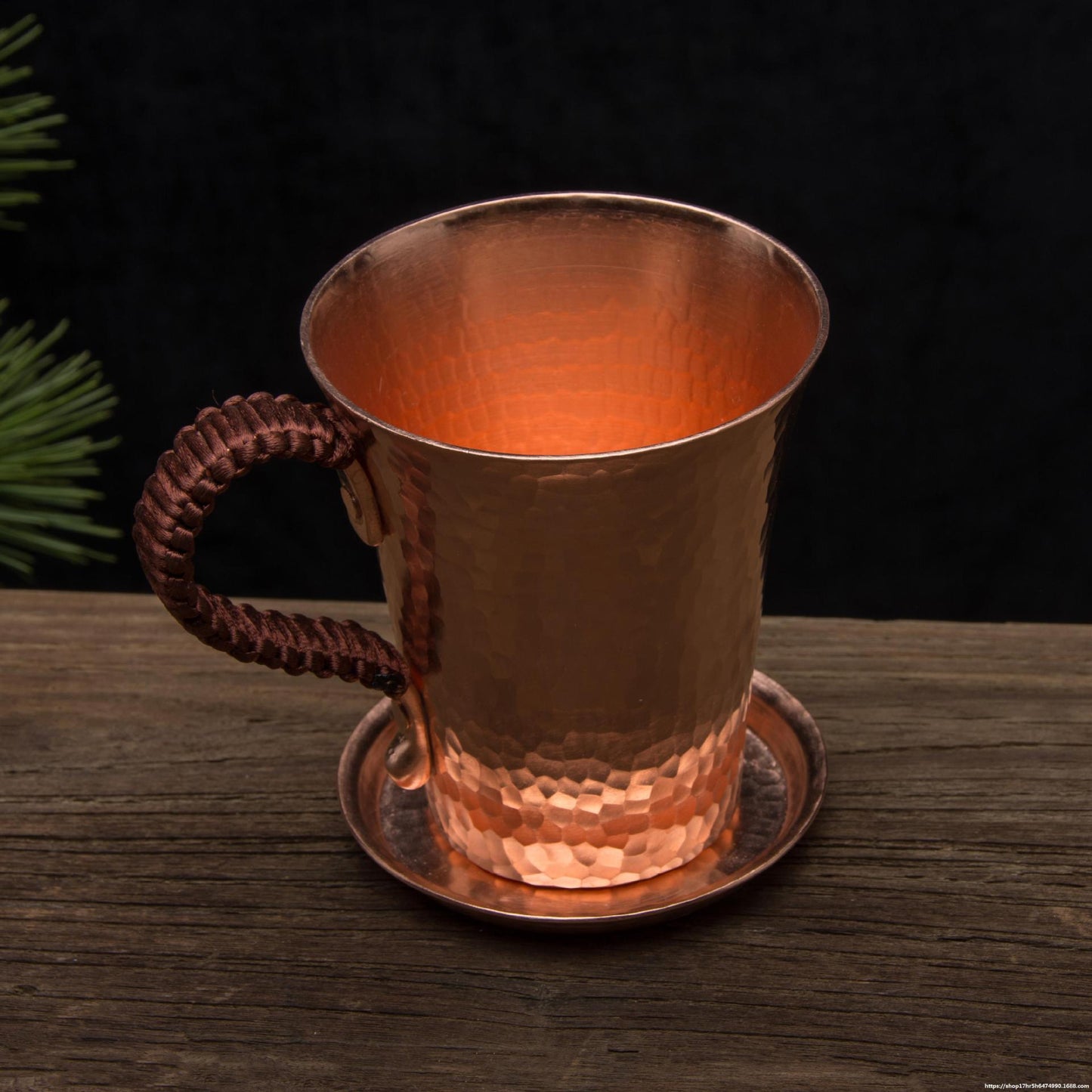 Handmade Pure Copper Coffee Tea Mug Beer Hammered Moscow Mule Thick Cup with a Dual Lid Coaster Metal Drinkware