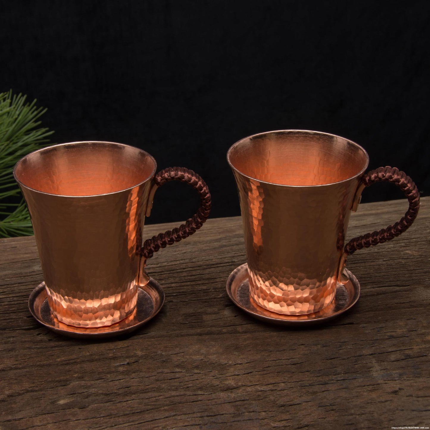 Handmade Pure Copper Coffee Tea Mug Beer Hammered Moscow Mule Thick Cup with a Dual Lid Coaster Metal Drinkware