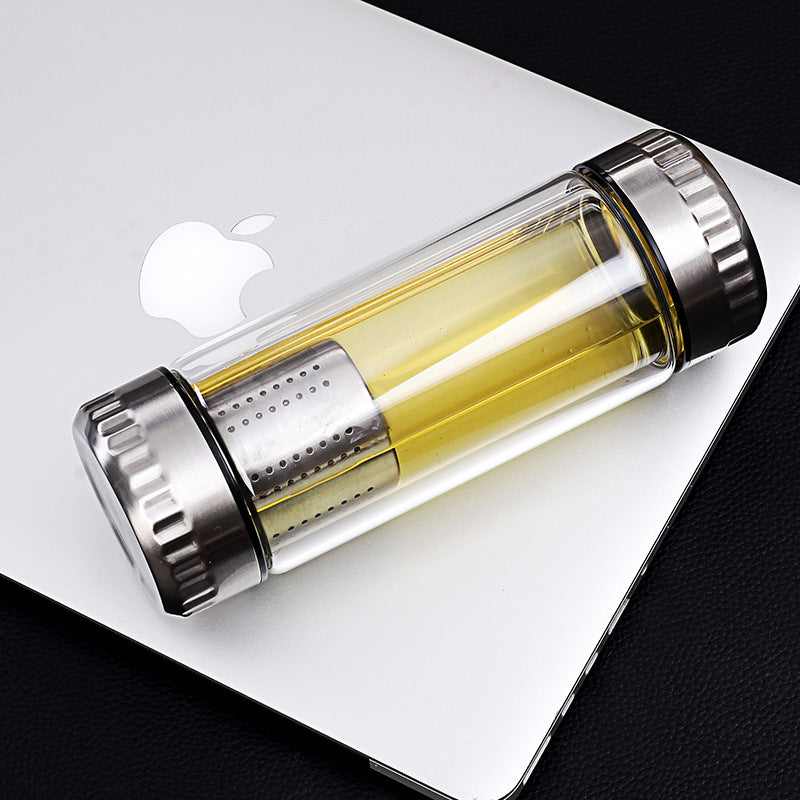 Stainless Steel and Glass Water Bottle or Tea Coffee Fruit Bottle Infuser with Removable Stainless steel Infuser Filter Unit