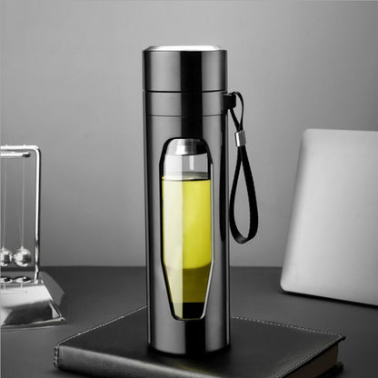 Glass Water Bottle with Black Plastic Frame Tea Coffee Fruit Infuser with Removal Stainless Steel Infuser Filter Unit