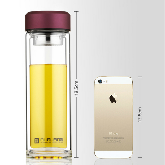 Double Layer Glass Water Bottle Tea Coffee or Fruit Infuser with Removable Stainless Steel Filter Unit